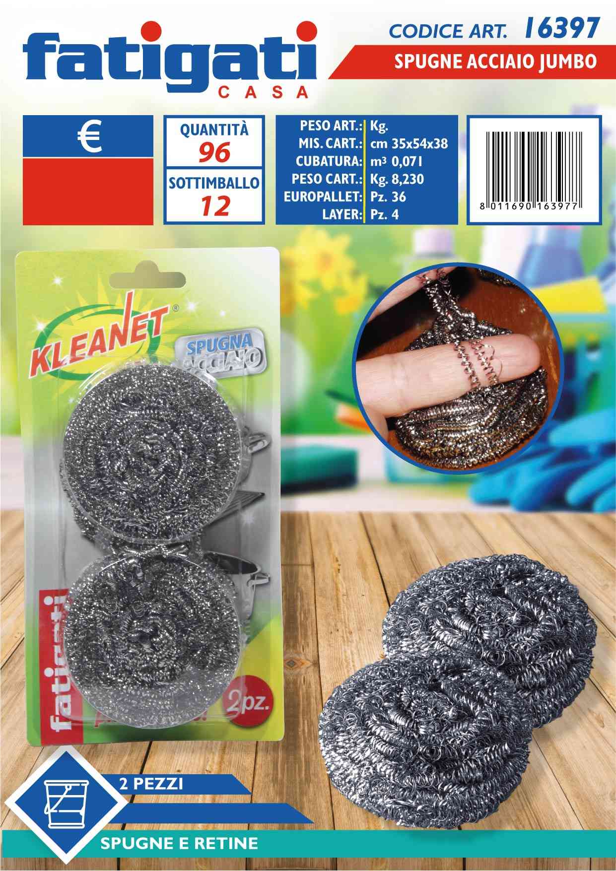 FATIGATI SPUGNE ACCIAIO JUMBO 2PZ.