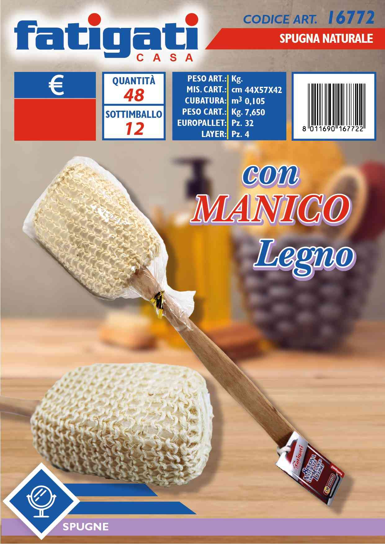 FATIGATI SPUGNA NATURALE C/MANICO LEGNO