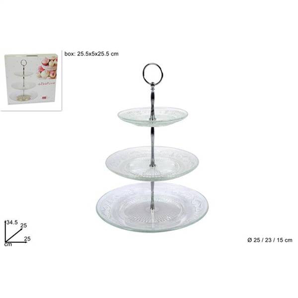 ALZATINA VETRO DECORATO 3 PIANI 25CM 