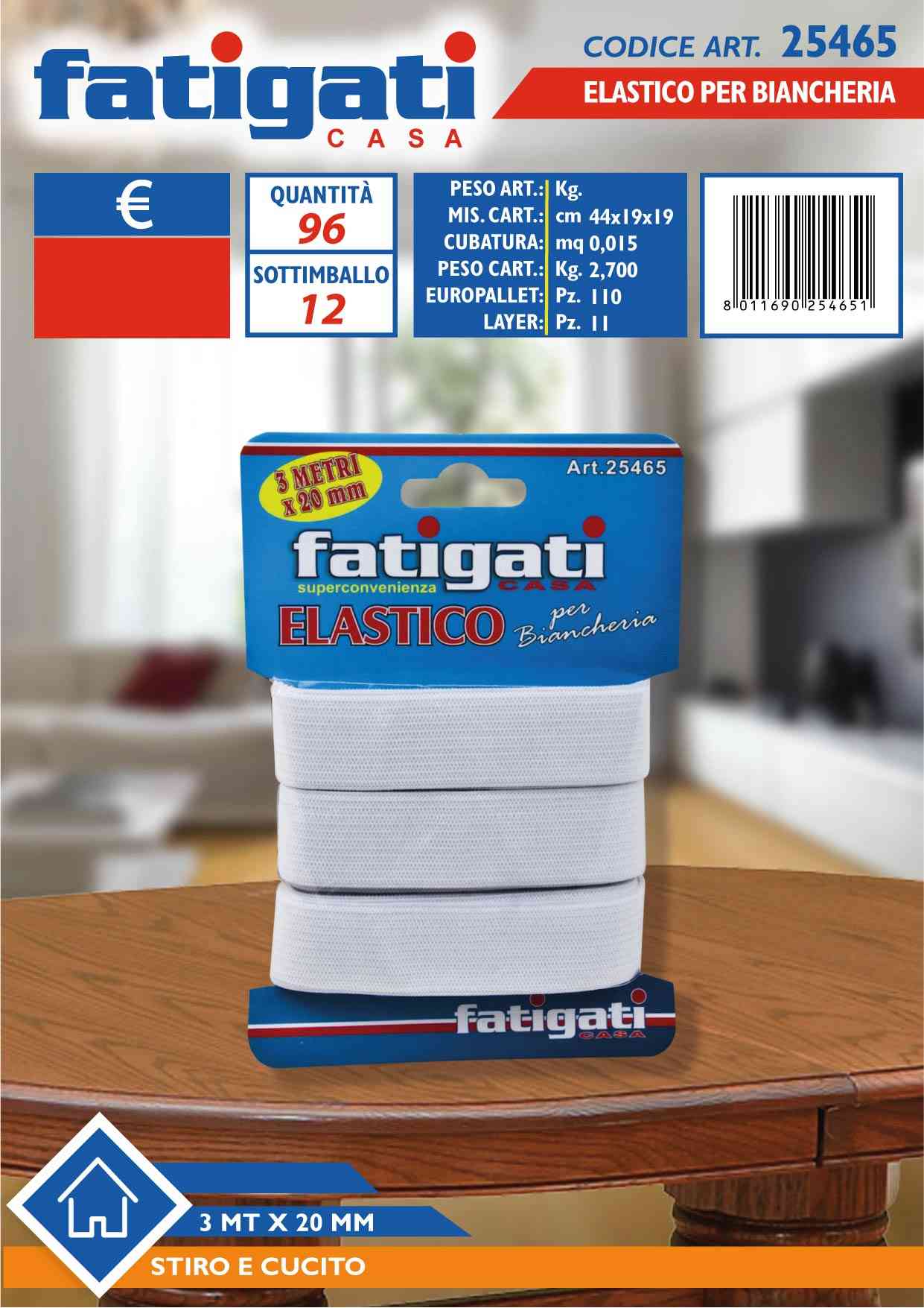 FATIGATI ELASTICO BIANCHERIA 3X20 BIANCO