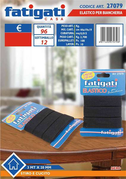FATIGATI ELASTICO BIANCHERIA 3X20 NERO 