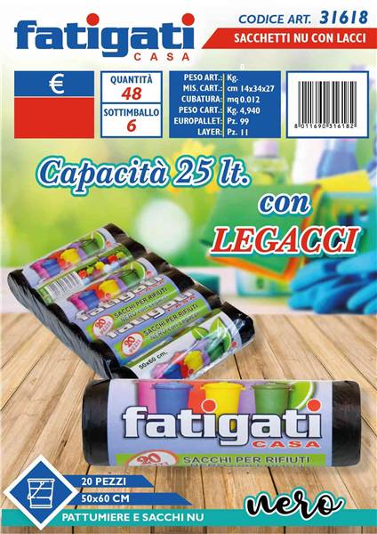FATIGATI SACCHI C/LACCI 20PZ 50X60 NERO 