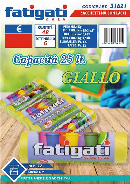 FATIGATI SACCHI C/LACCI 20PZ 50X60 GIALL 