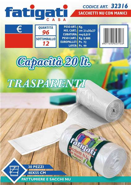 FATIGATI SACCHETTI C/MAN 30PZ 40X55 TRAS 