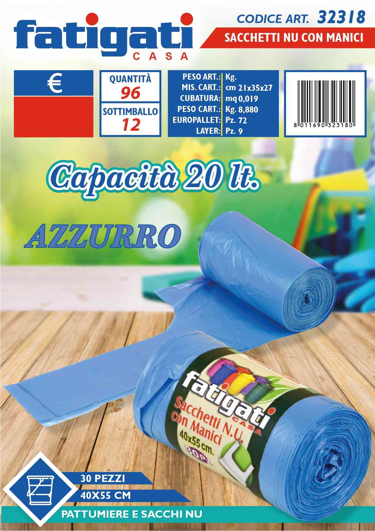 FATIGATI SACCHETTI C/MAN 30PZ 40X55 AZZU