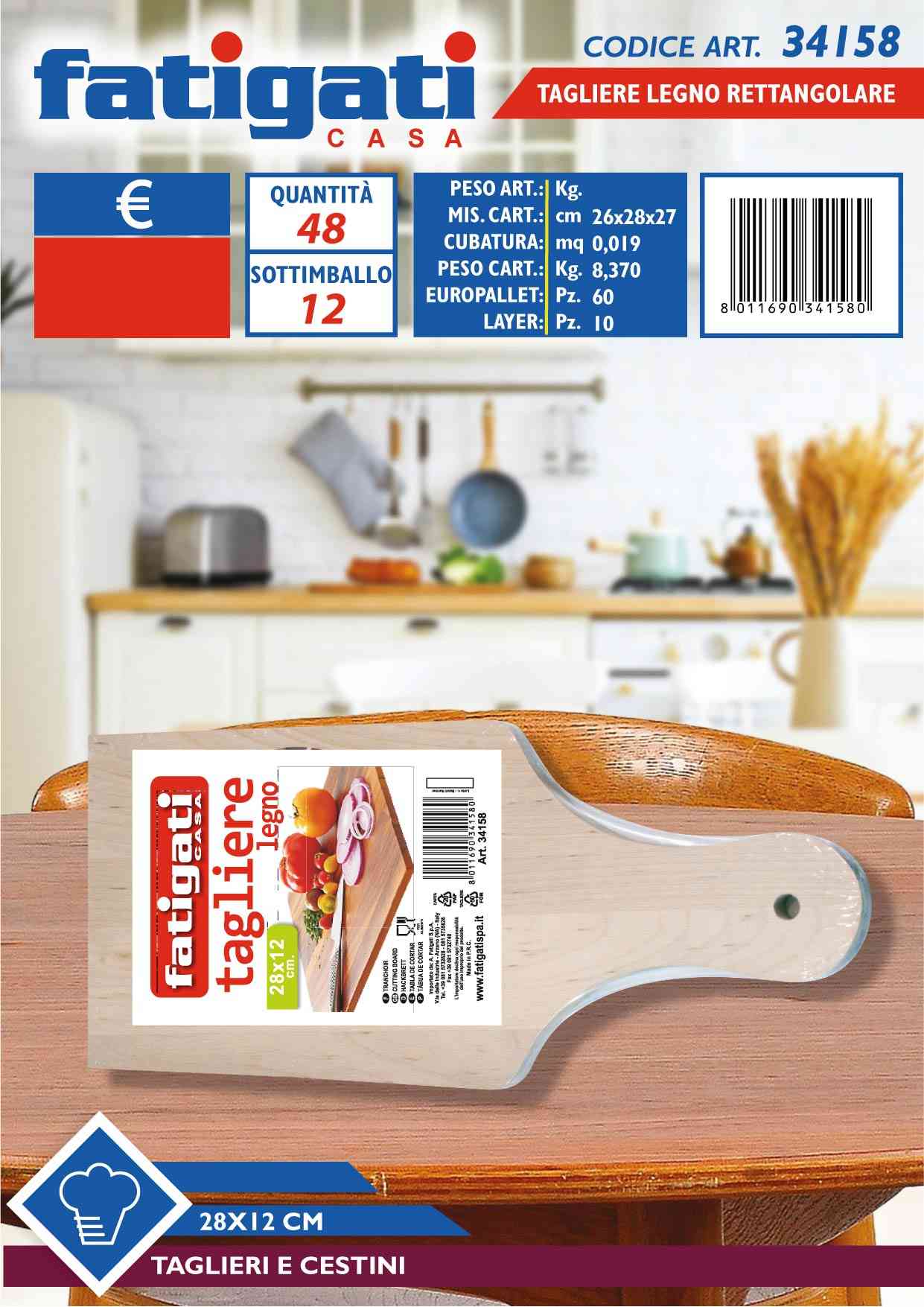 FATIGATI TAGLIERE LEGNO RETT. CM.28X12