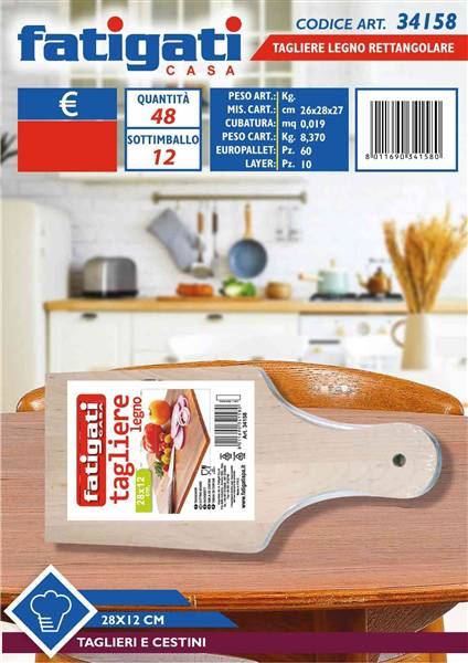 FATIGATI TAGLIERE LEGNO RETT. CM.28X12 