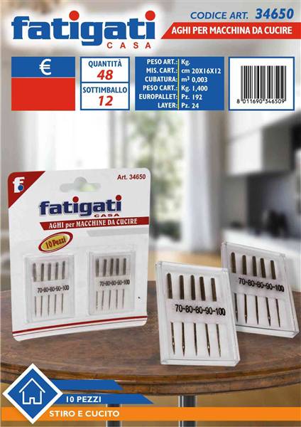 FATIGATI AGHI PER MACCHINA DA CUCIRE 10P 