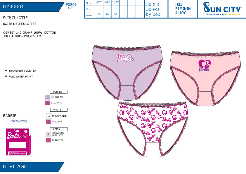 SUN CULOTTE 3PZ TG.ASS. BARBIE 30001
