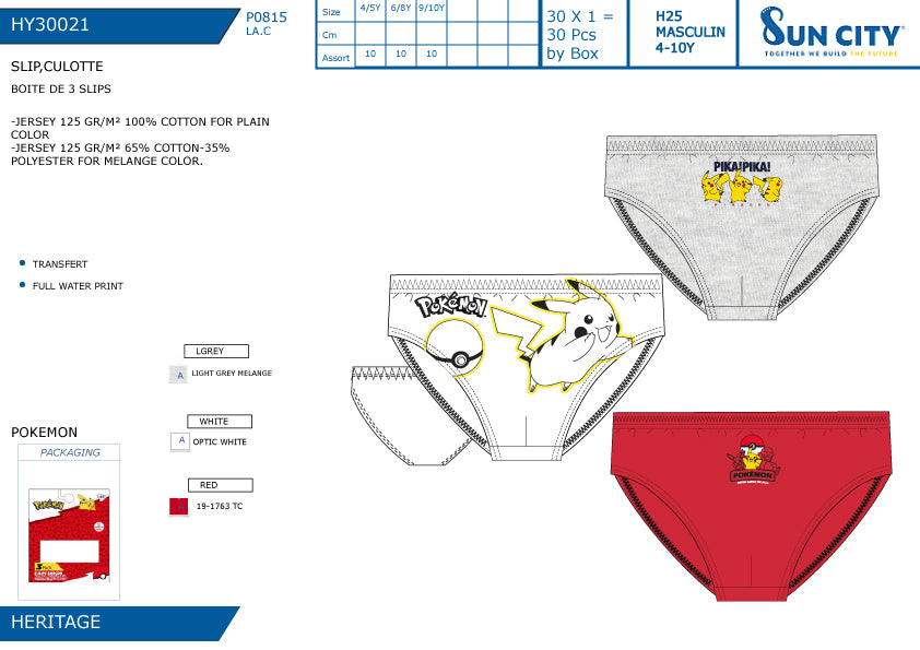SUN SLIP 3PZ TG.ASS. POKEMON 30021