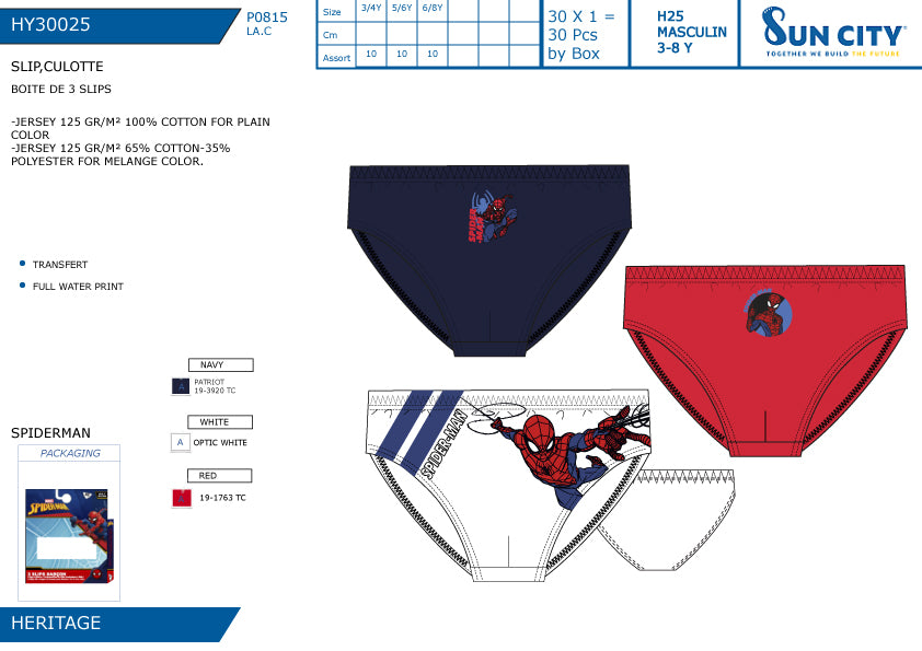 SUN SLIP 3PZ TG.ASS. SPIDERMAN 30025