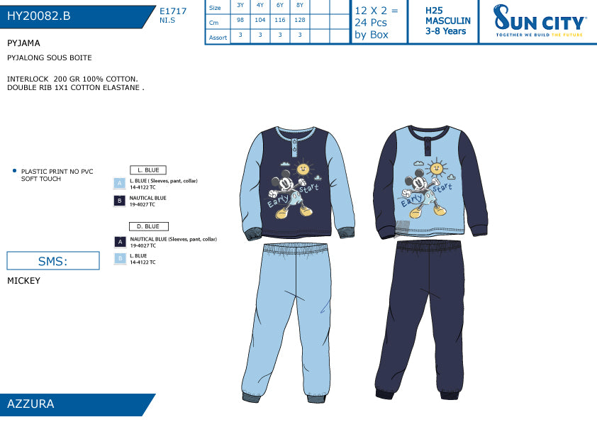 SUN PIGIAMA TG.ASS. MICKEY 20082.B IN CALDO COTONE