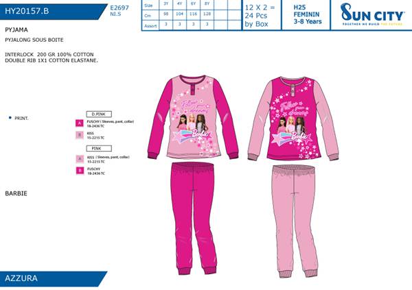 SUN PIGIAMA TG.ASS. BARBIE 20157.B IN CALDO COTONE