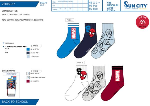 SUN CALZINI TENNIS 3PZ SPIDERMAN ZH06027 