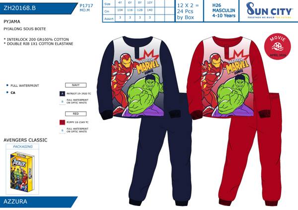 SUN PIGIAMA CALDO COTONE AVENGERS 20168 