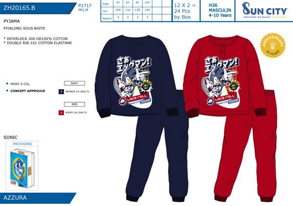 SUN PIGIAMA CALDO COTONE SONIC ZH20165.B 