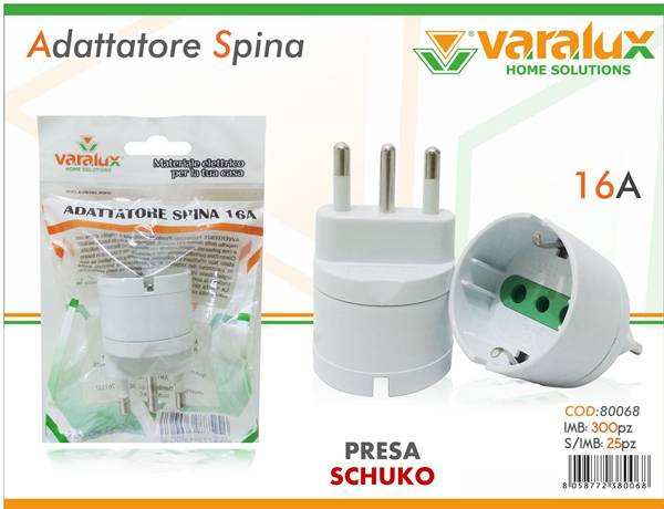 VARALUX ADATTATORE SCHUKO SPINA 16A 