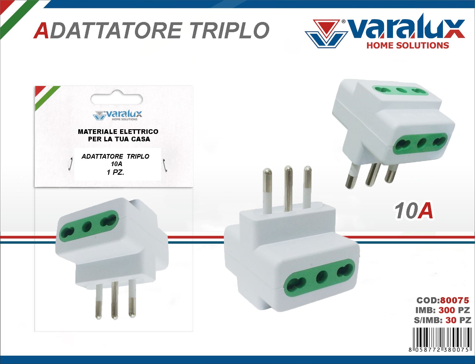 VARALUX ADATTATORE TRIPLO 10A