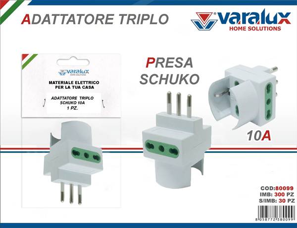 VARALUX ADATTATORE TRIPLO SCHUKO 10A 