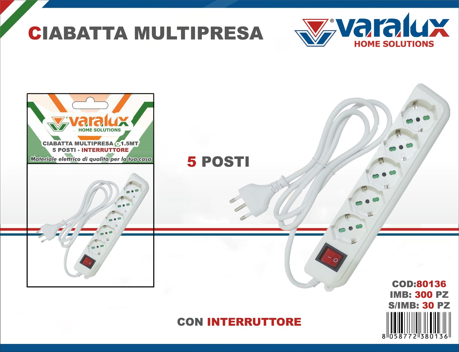 VARALUX SCARPETTA M/PRESA 5P C/INTERRUTT