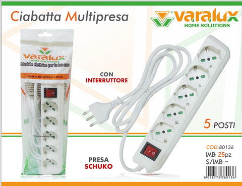 VARALUX SCARPETTA M/PRESA 5P C/INTERRUTT - Infinity Home Store