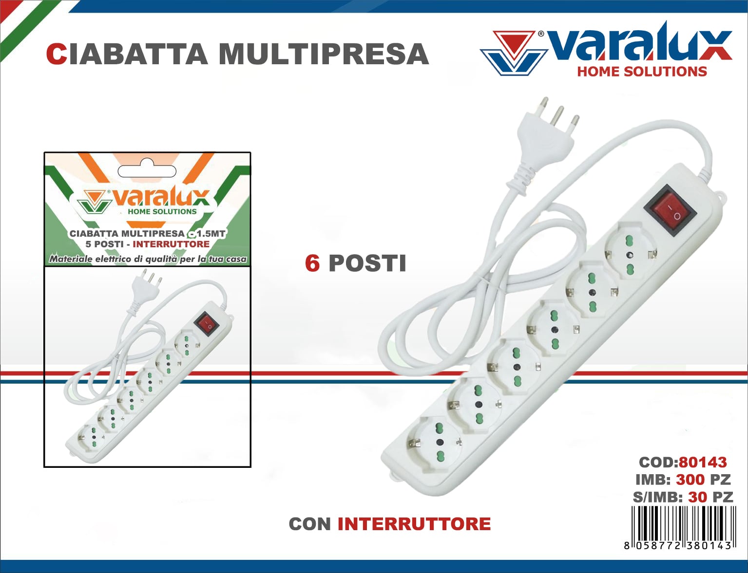 VARALUX SCARPETTA M/PRESA 6P C/INTERRUTT - Infinity Home Store