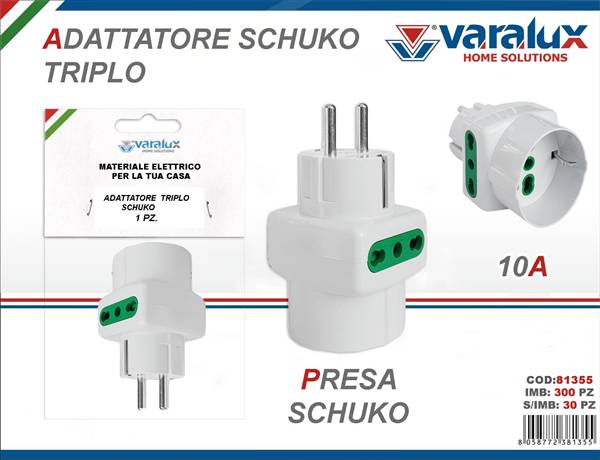 VARALUX ADATTATORE SHUKO TRIPLO 16A 