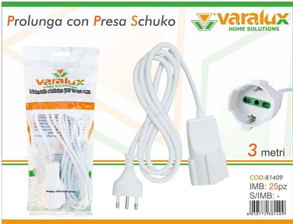 VARALUX PROLUNGA 3MT CON PRESA SCHUKO 