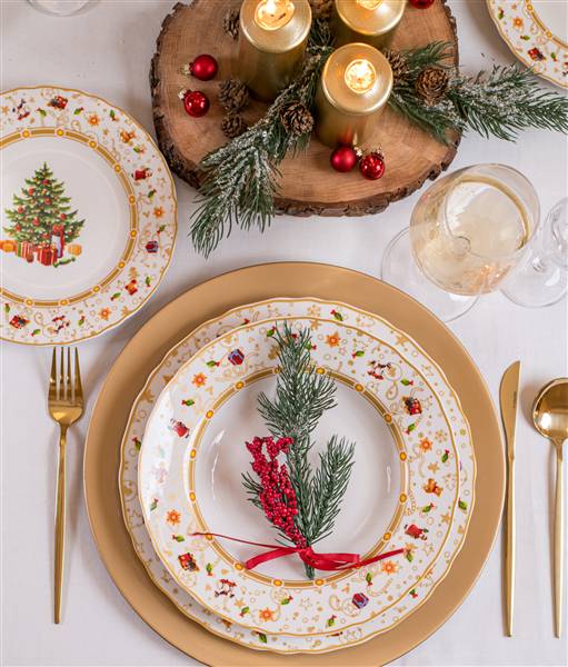 ARCA SERVIZIO PIATTI 18PZ NATALE ALBERO ORO