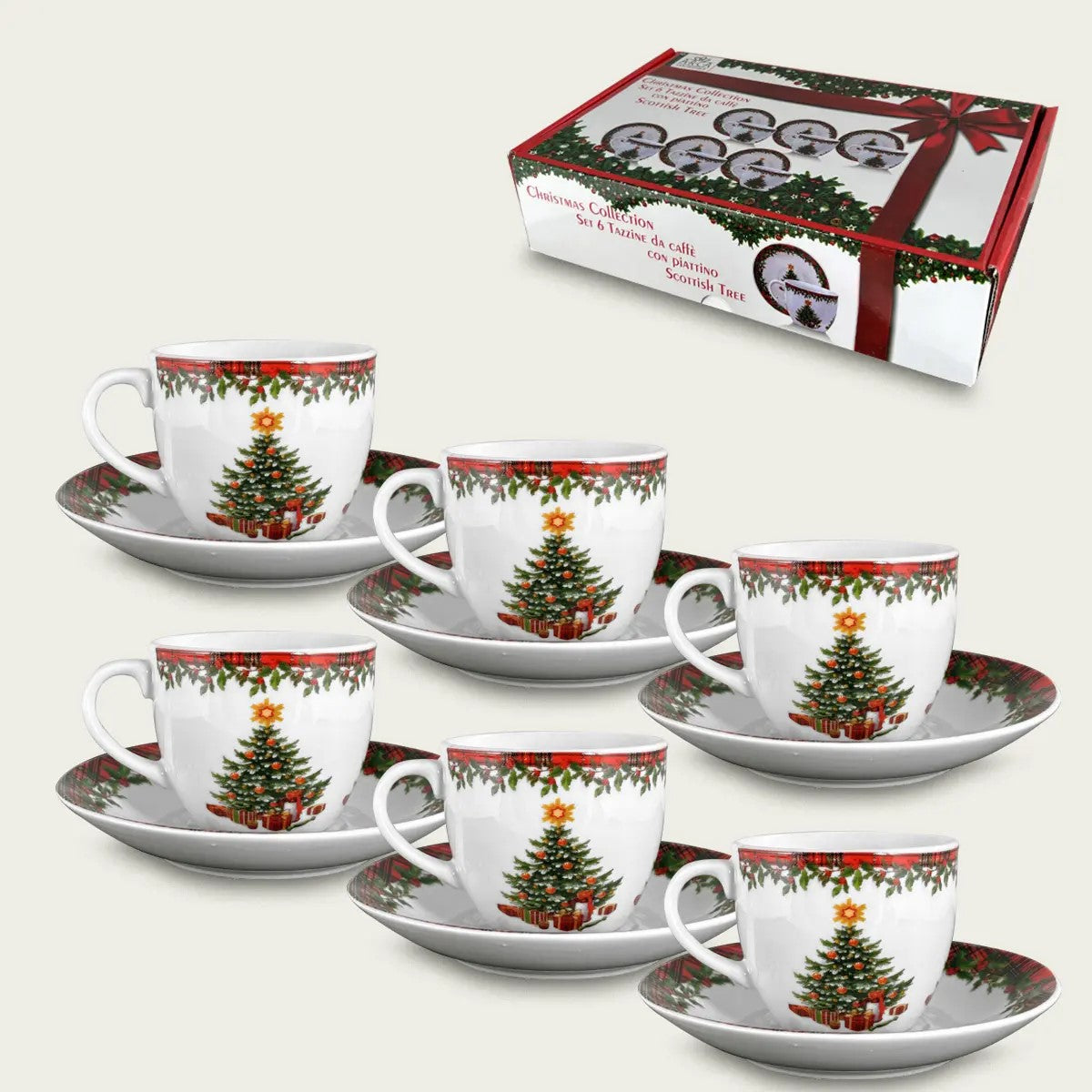 ARCA TAZZINE 6PZ C/PIATTO SCOTTISH XMAS NATALE