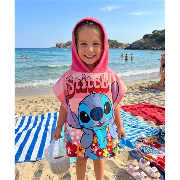 DISNEY PONCHO 50X100 STITCH ROSA 