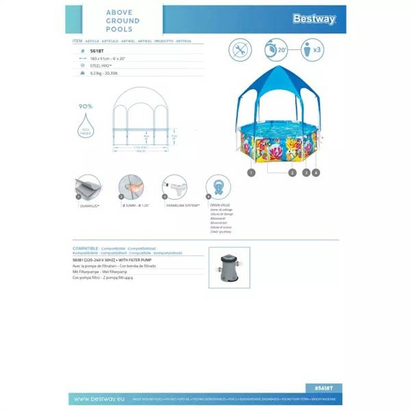 BESTWAY PISCINA GIOCO SPLASH CON GAZEBO E DOCCETTA