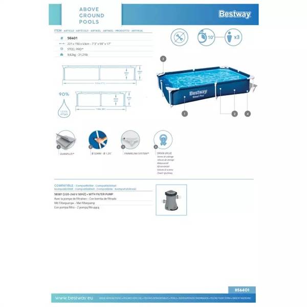BESTWAY PISCINA STEEL PRO FRAME RETT 259X170X61 2300LT