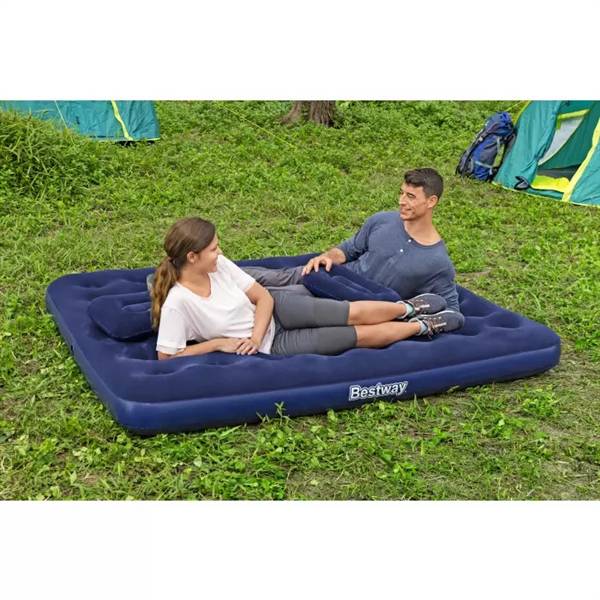 BESTWAY AIRBED BLU FLOCCATO MATRIMONIALE CON POMPA