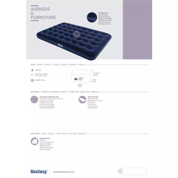BESTWAY MATERASSINO CAMPEGGIO VELLUTO 