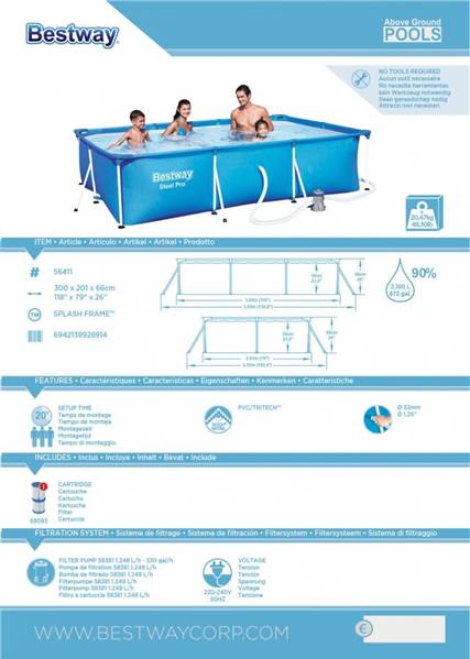 BESTWAY PISCINA CM.300X201X66 LT.3300 