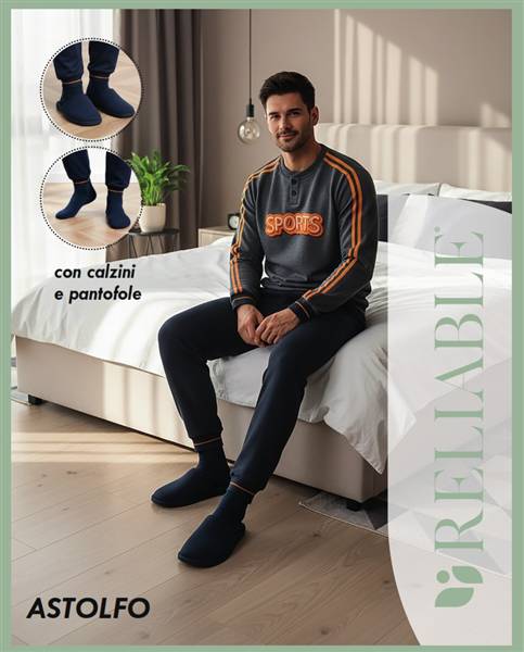 RL PIGIAMA UOMO CALDO COTONE ASTOLFO CON CALZINI E PANTOFOLE