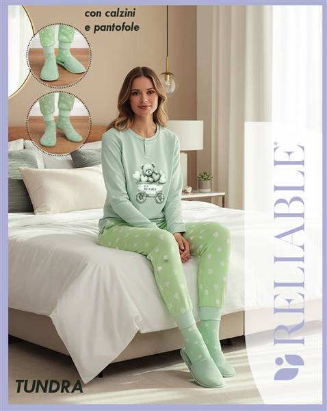 RL PIGIAMA DONNA CALDO COTONE TUNDRA CON CALZINI E PANTOFOLE