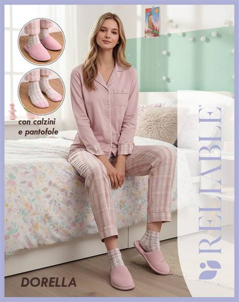 RL PIGIAMA DONNA CALDO COTONE DORELLA CON CALZINI E PANTOFOLE