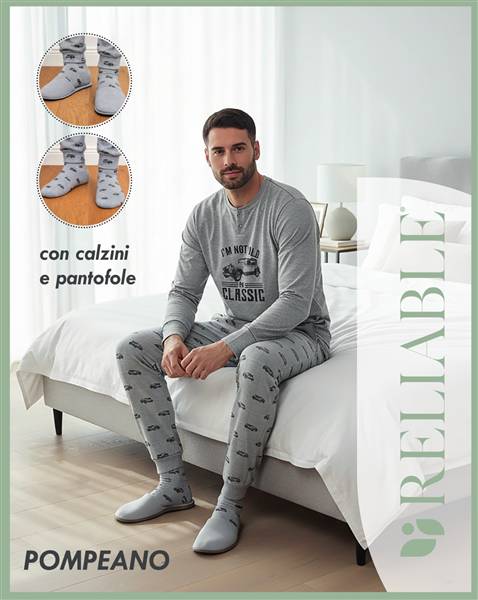 RL PIGIAMA UOMO CALDO COTONE POMPEANO CON CALZINI E PANTOFOLE