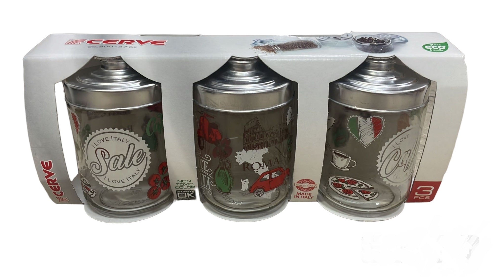 CERVE TRIS BARATTOLI VETRO DEC.LOVE ITAL