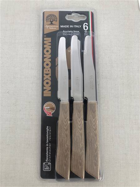 BONOMI COLTELLI TAVOLA 6PZ WOOD NATURALE 