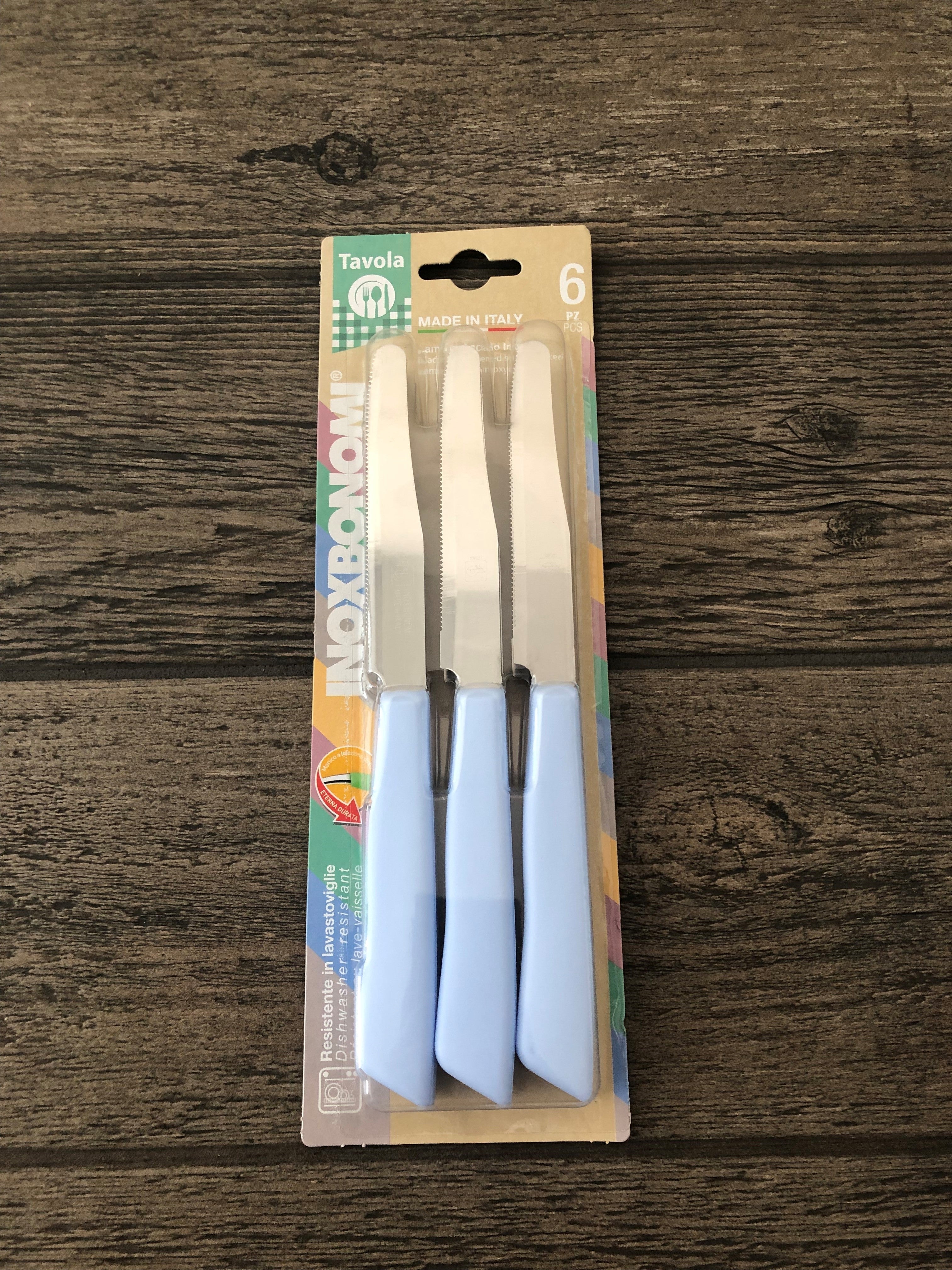 BONOMI COLTELLI TAVOLA 6PZ PASTELLO AZZU