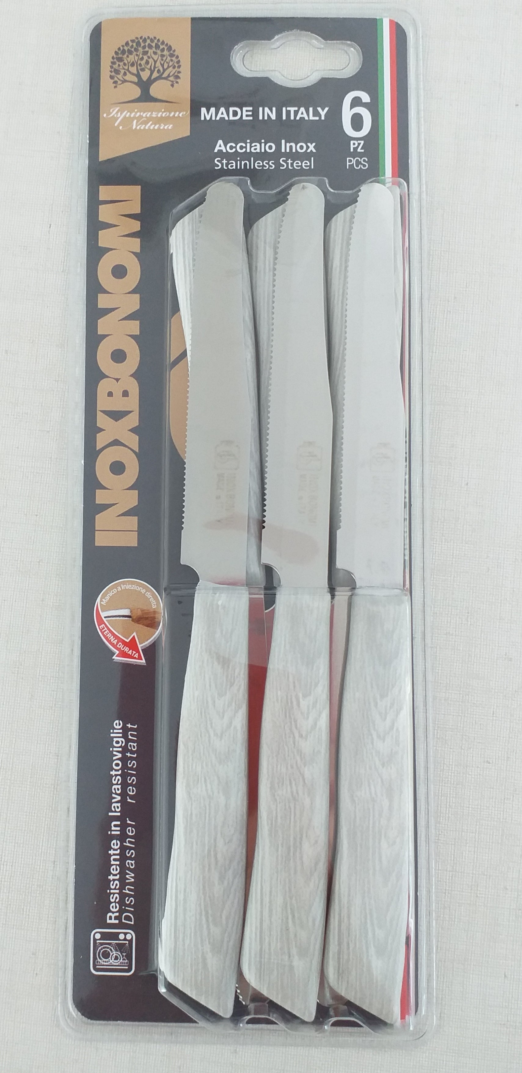 BONOMI COLTELLI TAVOLA 6PZ WOOD SBIANCAT