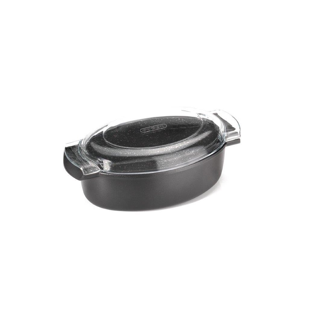 ANTIK ARS CASSERUOLA OVALE CM.32 PIERRE STONE CON COPERCHIO IN PYREX