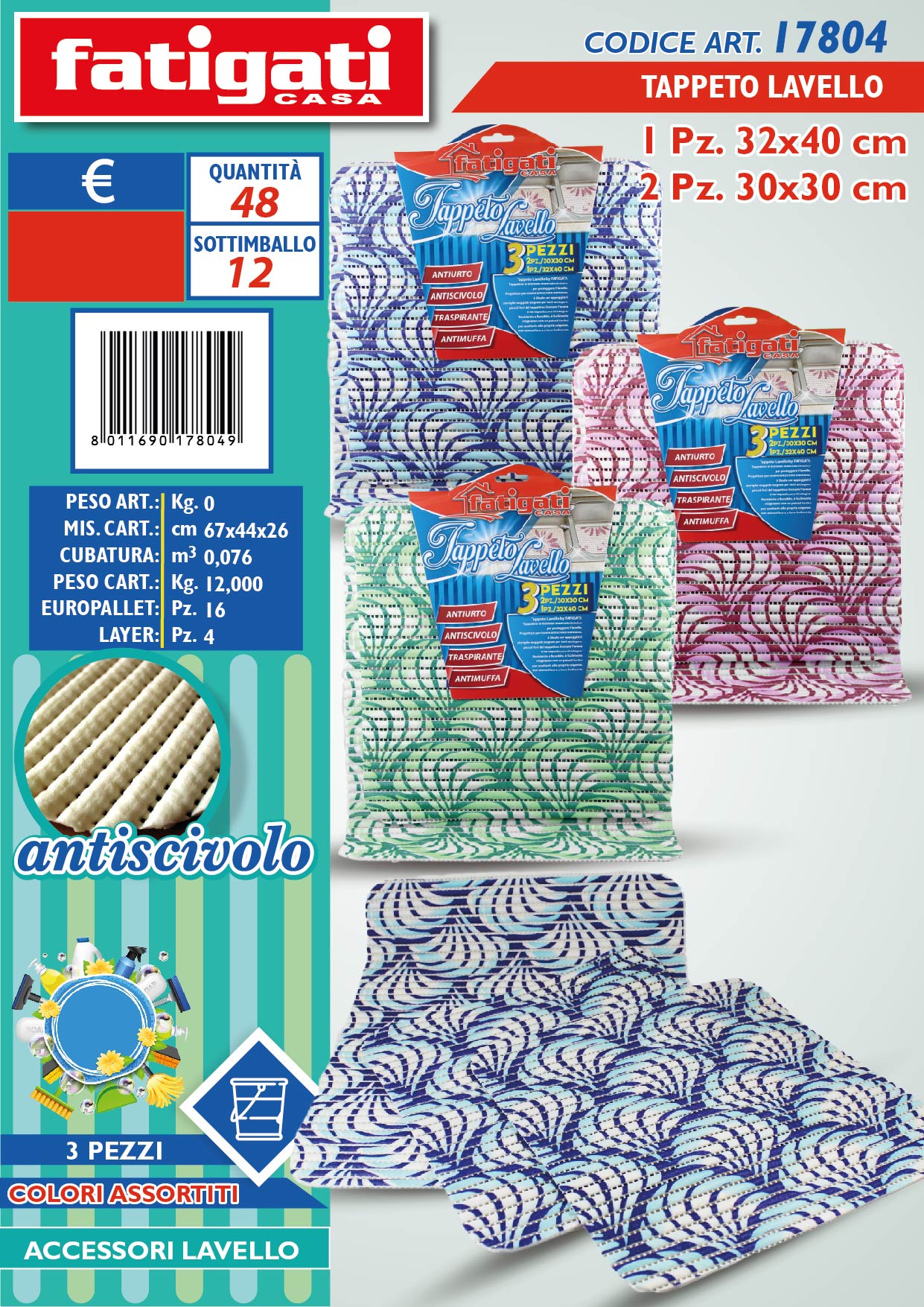 FATIGATI TAPPETO LAVELLO 3PZ