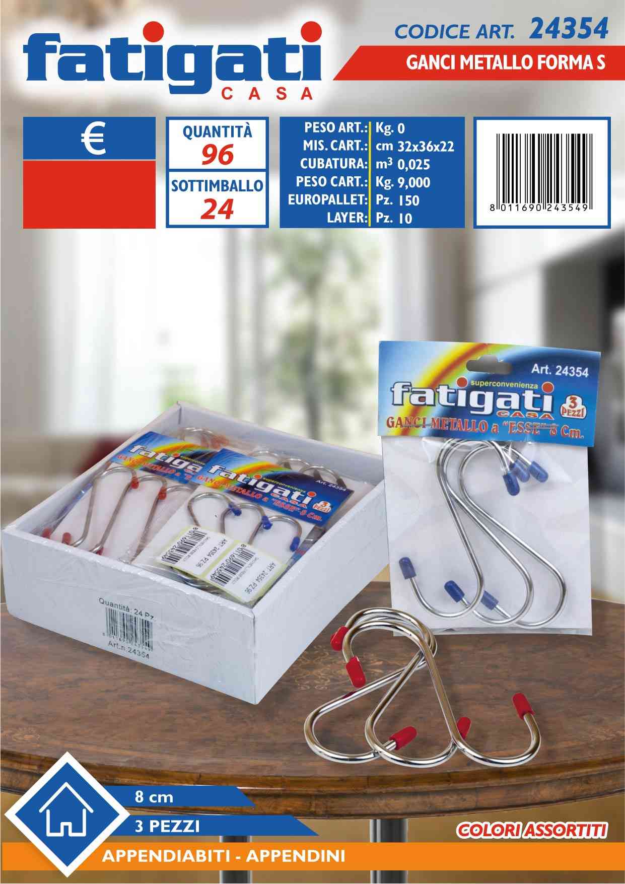 FATIGATI GANCI METALLO F/ESSE CM.8 3PZ