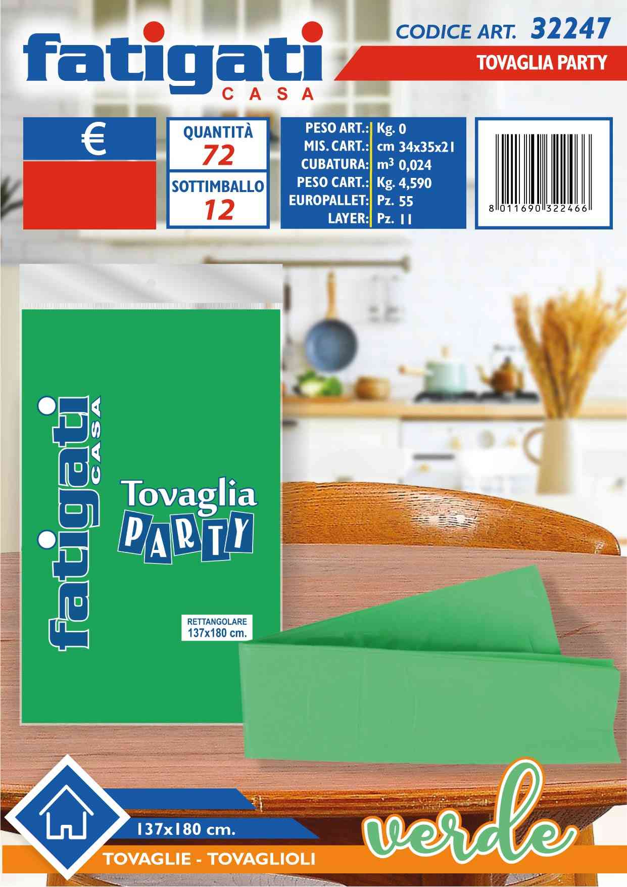 FATIGATI TOVAGLIA PARTY 137X180CM VERDE