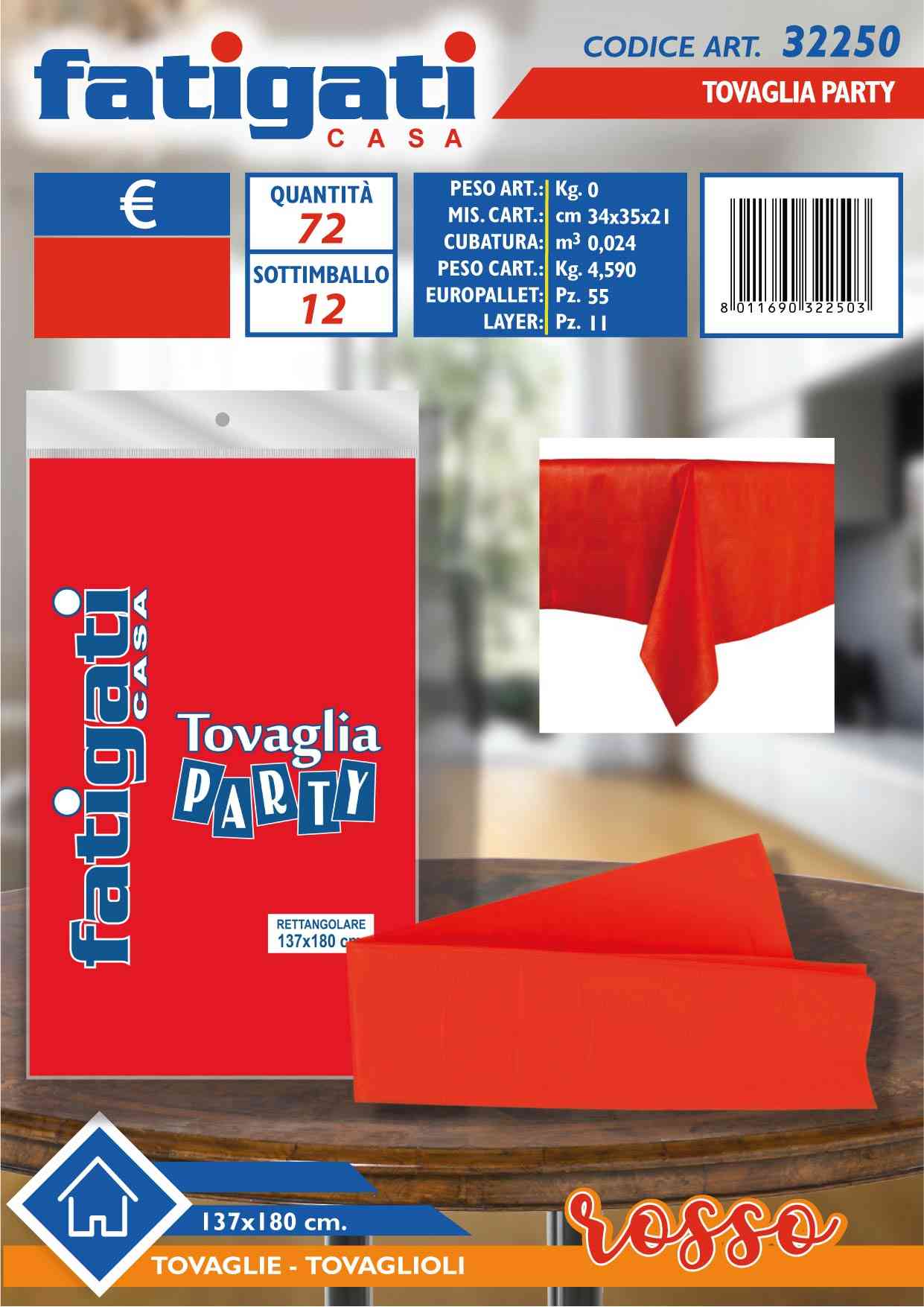 FATIGATI TOVAGLIA PARTY ROSSO 137X180