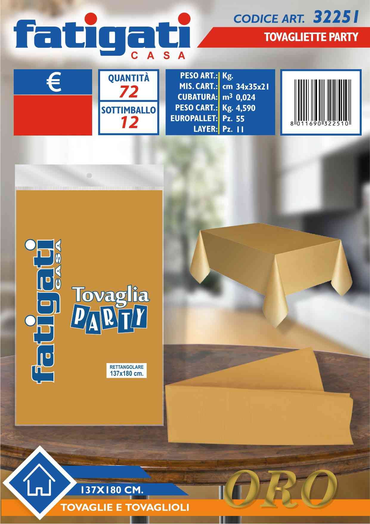 FATIGATI TOVAGLIA PARTY 137X180CM ORO